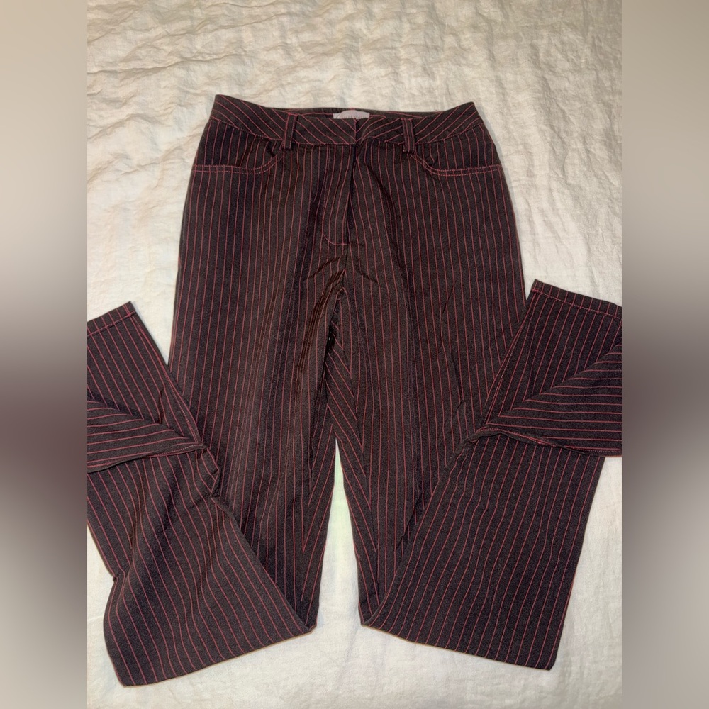 Danielle Guizio Black and Red Striped Dress Pants